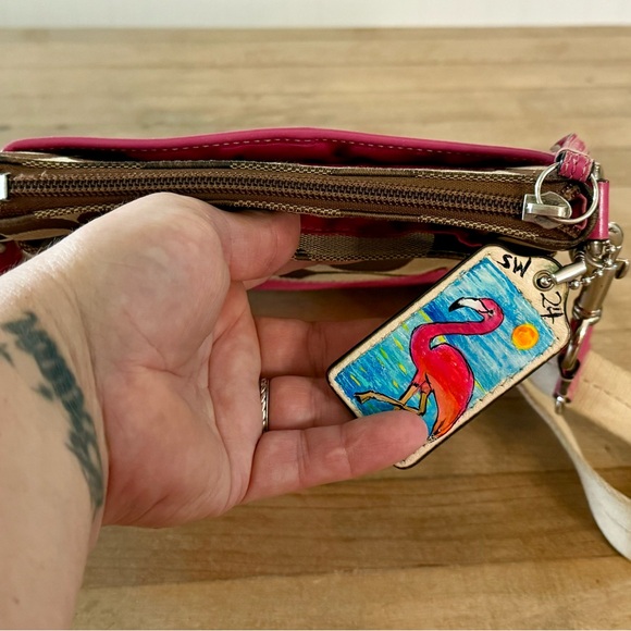 Coach Signature Khaki & Pink Striped Crossbody Shoulder Bag Purse - Picture 13 of 14